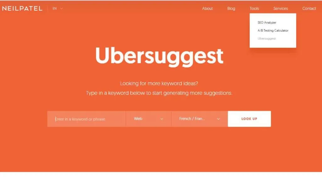 Ubersuggest tool of research of keyword for free!