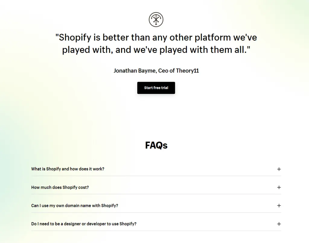 start Shopify free trial